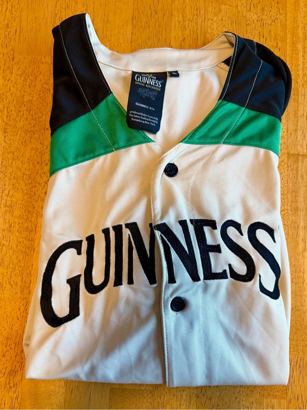 Guinness White Black Green Baseball Jersey